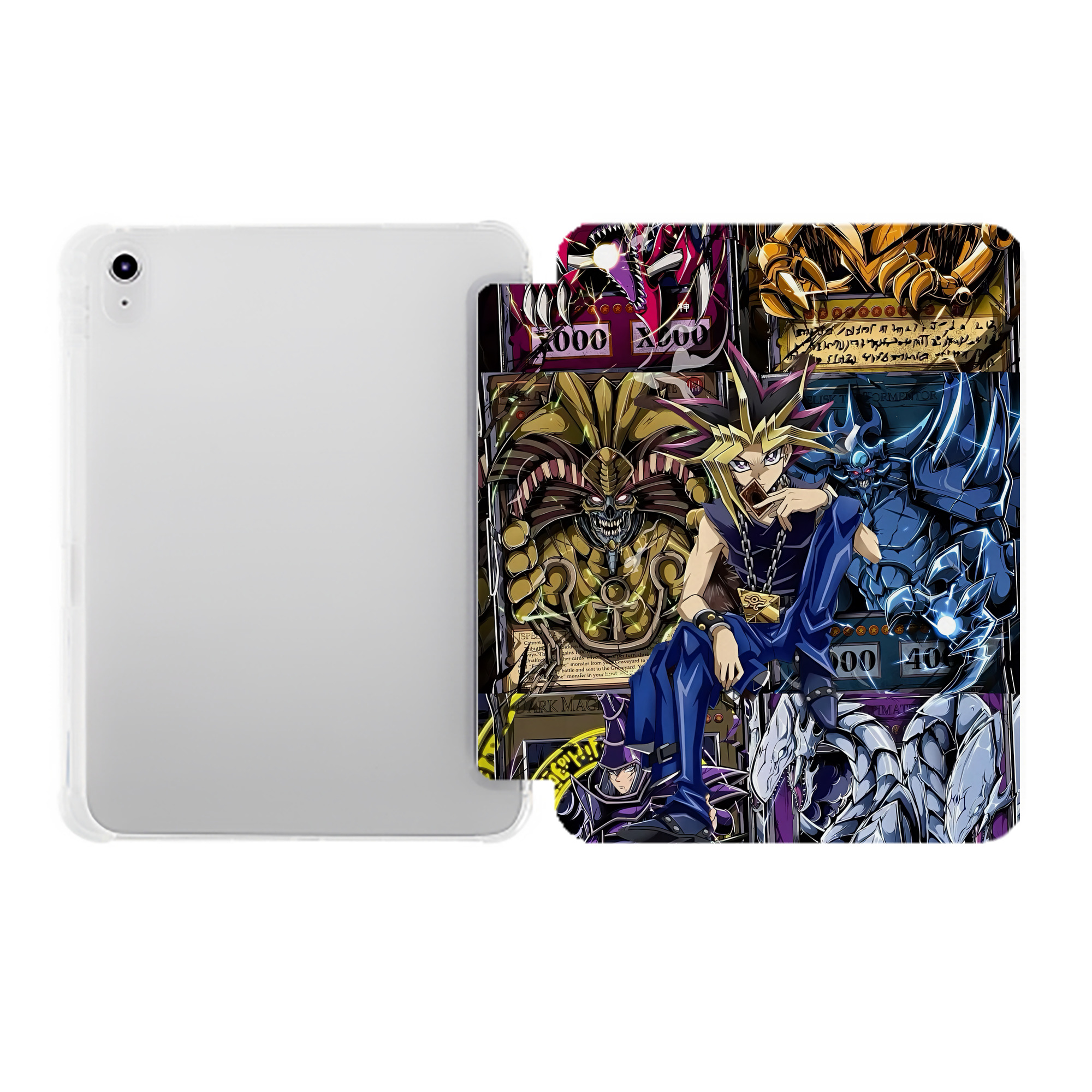 （画像用） 遊☆戯☆王 Yu-Gi-Oh! IPad ケース ペン収納付き 三つ折りスタンド PUレザー×シリコン 対応機種9.5/10.5/10.9インチ